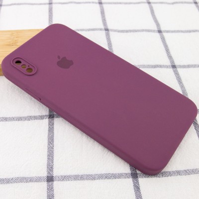 Чохол Silicone Case Square Full Camera Protective (AA) для Apple iPhone XS / X (5.8") Бордовий / Maroon