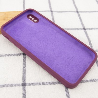 Чохол Silicone Case Square Full Camera Protective (AA) для Apple iPhone XS / X (5.8") Бордовий / Maroon