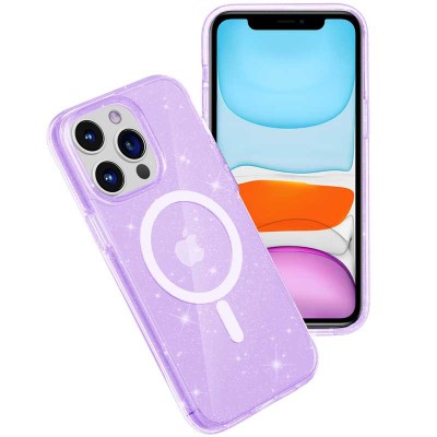 Чохол TPU Galaxy Sparkle (MagFit) для Apple iPhone 13 Pro Max (6.7") Purple+Glitter