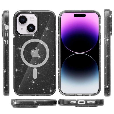 Чохол TPU Galaxy Sparkle (MagFit) для Apple iPhone 15 (6.1") Black+Glitter