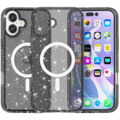 Чохол TPU Galaxy Sparkle (MagFit) для Apple iPhone 16 (6.1") Black+Glitter