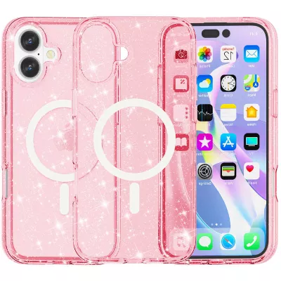 Чохол TPU Galaxy Sparkle (MagFit) для Apple iPhone 16 (6.1") Pink+Glitter