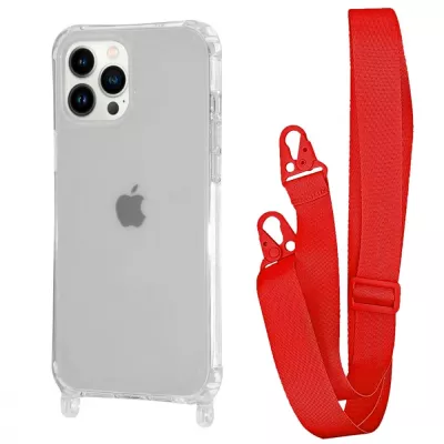 Чохол WAVE Clear Case with Strap iPhone 13 Pro red