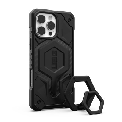Чохол+магнітне кільце-тримач UAG для iPhone 16 Pro Max, Monarch Pro Magsafe, Carbon Fiber/Black Stand (1144571BV01)