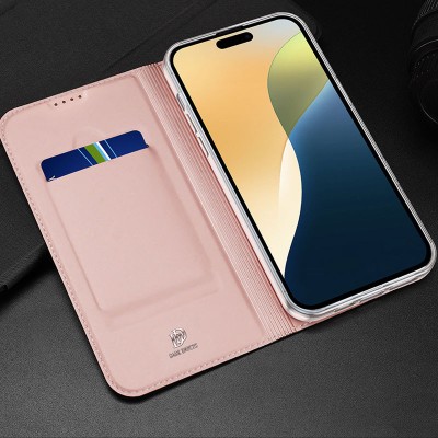 Чохол-книжка Dux Ducis з кишенею для візиток для Apple iPhone 16 (6.1") Rose Gold