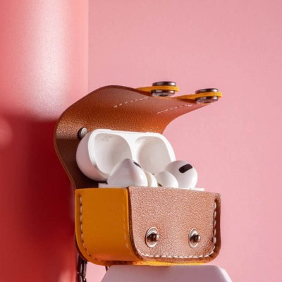 Шкіряний футляр Briefcase для навушників AirPods 3 Brown / Yellow