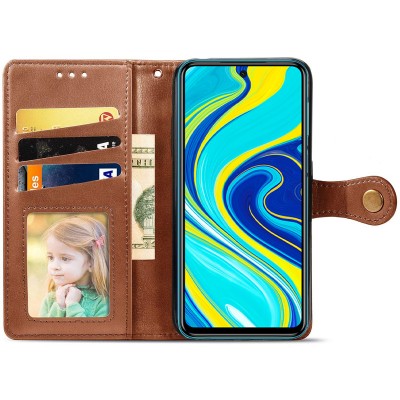 Шкіряний чохол книжка GETMAN Gallant (PU) для Xiaomi Redmi Note 9s / Note 9 Pro / Note 9 Pro Max Коричневий