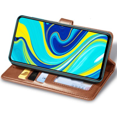 Шкіряний чохол книжка GETMAN Gallant (PU) для Xiaomi Redmi Note 9s / Note 9 Pro / Note 9 Pro Max Коричневий