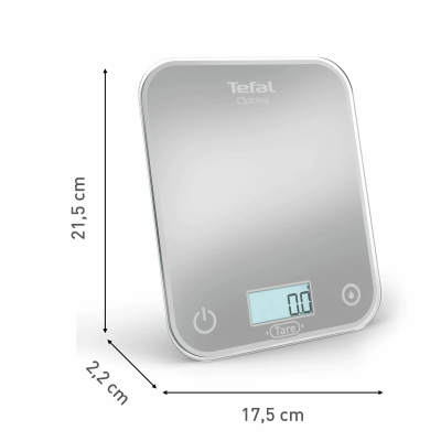 Ваги Tefal кухонні Optiss, 5кг, AAAx2 в комплекті, скло, срібло (BC50U4V0)