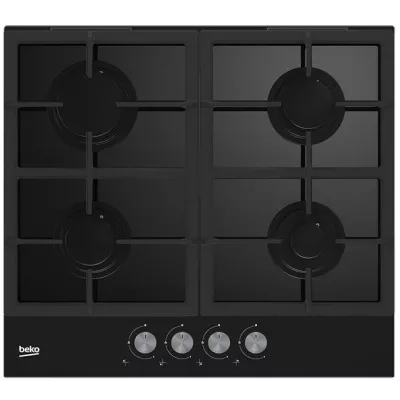 Варильна поверхня Beko газова на склі, 60см, чавун, чорний (HILG64225S)