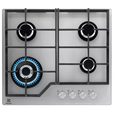 Варильна поверхня Electrolux газова на склі, 60см, чавун, сріблястий (KGG64362S)