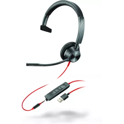Гарнітура комп'ютерна моно On-ear Poly Blackwire 3315, USB-A, всеспрямований, чорний (76J12AA)