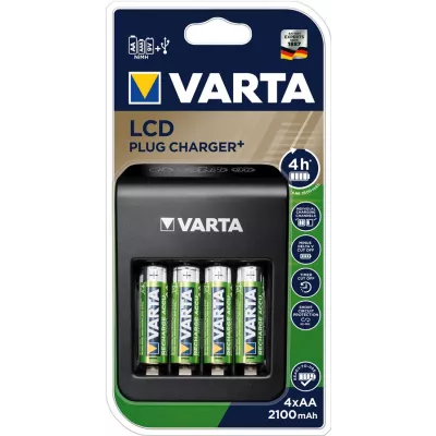 Зарядний пристрій VARTA LCD Plug Charger + Акумулятор NI-MH AA 2100 мАг, 4 шт.