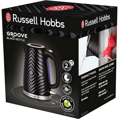 Електрочайник Russell Hobbs Groove Black, 1.7л, пластик, Strix, чорний (26380-70)