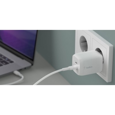 Зарядний пристрій мережевий Belkin 65Вт 2хUSB-С GAN PD PPS, кабель USB-С > USB-C, 2м, білий (WCH013VF2MWH-B6)