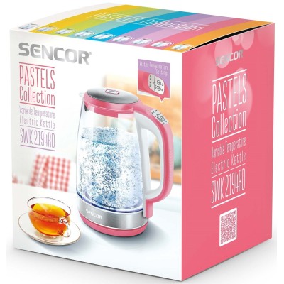 Електрочайник Sencor 2л, Strix, скло, 5 темп.реж, малиновий (SWK2194RD)