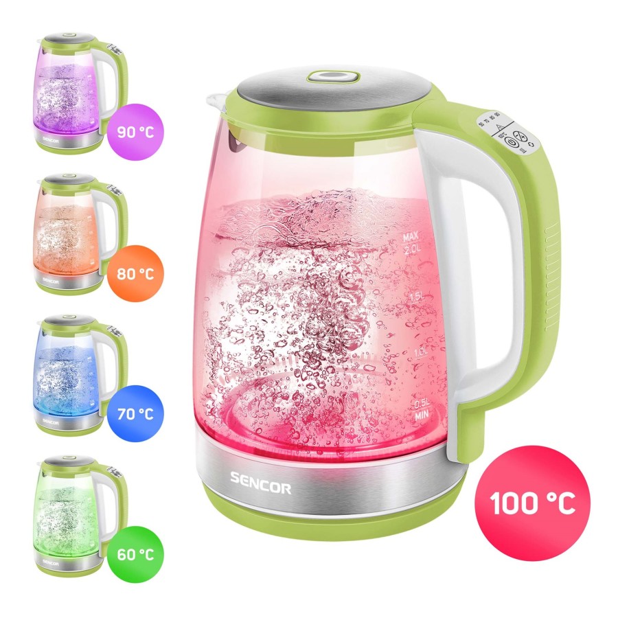 Електрочайник Sencor 2л, Strix, скло, 5 темп.реж, салатовий (SWK2197GG) Електрочайник Sencor 2л, Strix, скло, 5 темп.реж, салатовий (SWK2197GG)