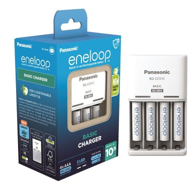 Зарядний пристрій Basic Charger + Акумулятор Eneloop NI-MH AAA 800 мАг, 4 шт. (K-KJ51MCD04E)