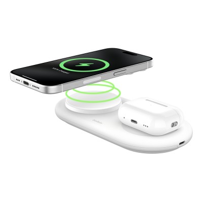 Зарядний пристрій бездротовий Belkin 2в1 15Вт Pad Qi2, білий (WIZ021VFWH)