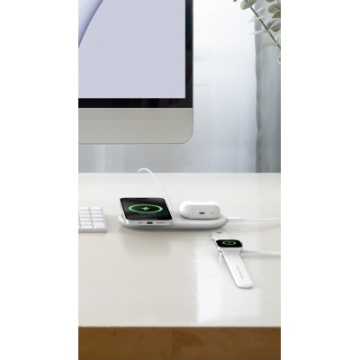 Зарядний пристрій бездротовий Belkin 2в1 15Вт Pad Qi2, білий (WIZ021VFWH)