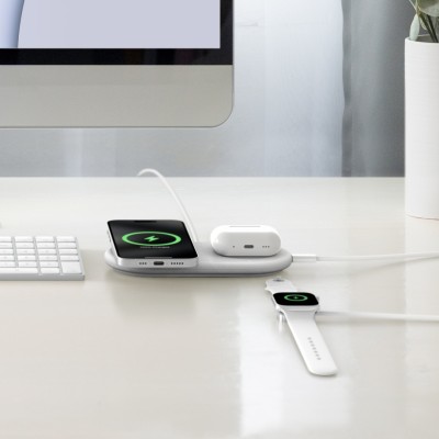 Зарядний пристрій бездротовий Belkin 2в1 15Вт Pad Qi2, білий (WIZ021VFWH)