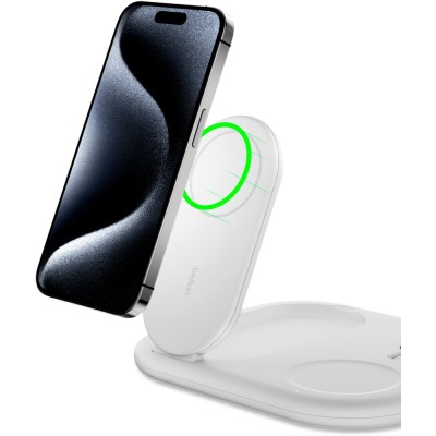 Зарядний пристрій бездротовий Belkin 3в1 Magnetic Foldable iPhone/Watch/AirPods, Qi2 15Вт, білий (WIZ029VFWH)