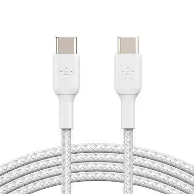 Кабель USB-C > USB-C заряджання/синхронізації Belkin 1м, 60Вт, Type-C, плетений, білий (CAB004BT1MWH)