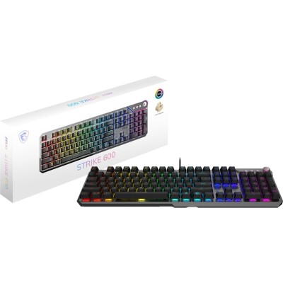 Клавіатура механічна MSI STRIKE 600 SILENT UA 104key, Kailh Midnight Pro Silent Tactile, USB-A, EN/UKR/RU, RGB, cрібний (S11-04U