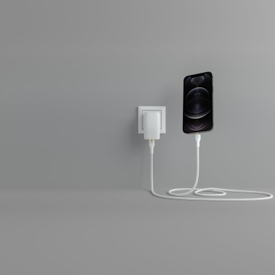 Кабель USB-C > Lightning заряджання/синхронізації Belkin 1м, Type-C, плетений, силіконовий, з ремінцем на магніті, білий (CAA011