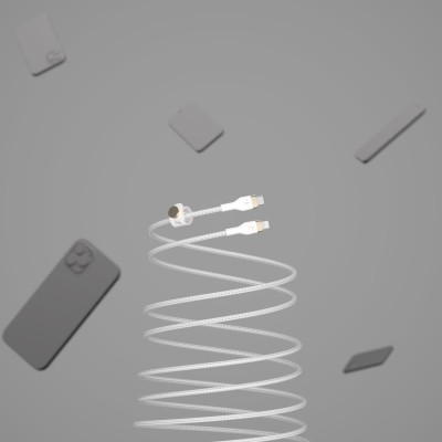 Кабель USB-C > Lightning заряджання/синхронізації Belkin 1м, Type-C, плетений, силіконовий, з ремінцем на магніті, білий (CAA011