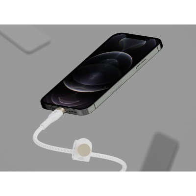 Кабель USB-C > Lightning заряджання/синхронізації Belkin 1м, Type-C, плетений, силіконовий, з ремінцем на магніті, білий (CAA011