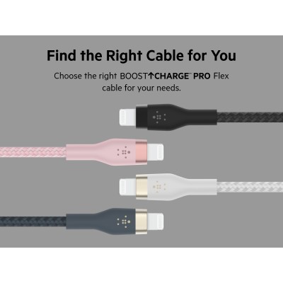 Кабель USB-C > Lightning заряджання/синхронізації Belkin 1м, Type-C, плетений, силіконовий, з ремінцем на магніті, білий (CAA011