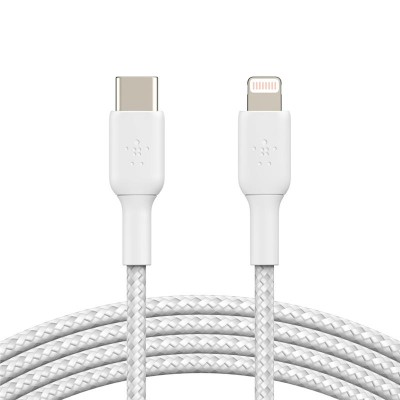 Кабель USB-C > Lightning заряджання/синхронізації Belkin 1м, 30Вт, Type-C, плетений, білий (CAA004BT1MWH)