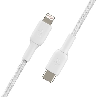 Кабель USB-C > Lightning заряджання/синхронізації Belkin 1м, 30Вт, Type-C, плетений, білий (CAA004BT1MWH)
