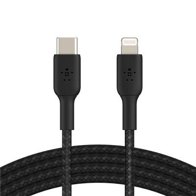 Кабель USB-C > Lightning заряджання/синхронізації Belkin 1м, 30Вт, Type-C, плетений, чорний (CAA004BT1MBK)