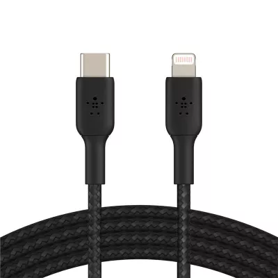 Кабель USB-C > Lightning заряджання/синхронізації Belkin 1м, 30Вт, Type-C, плетений, чорний (CAA004BT1MBK)