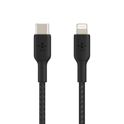 Кабель USB-C > Lightning заряджання/синхронізації Belkin 1м, 30Вт, Type-C, плетений, чорний (CAA004BT1MBK)
