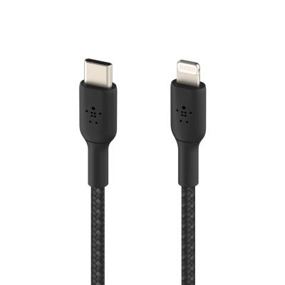 Кабель USB-C > Lightning заряджання/синхронізації Belkin 1м, 30Вт, Type-C, плетений, чорний (CAA004BT1MBK)