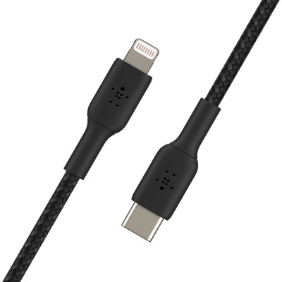 Кабель USB-C > Lightning заряджання/синхронізації Belkin 1м, 30Вт, Type-C, плетений, чорний (CAA004BT1MBK)