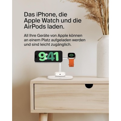 Зарядний пристрій бездротовий Belkin 3в1 Magnetic Pad Qi2 15Вт, білий (WIZ032KQWH)