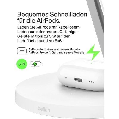 Зарядний пристрій бездротовий Belkin 3в1 Magnetic Pad Qi2 15Вт, білий (WIZ032KQWH)