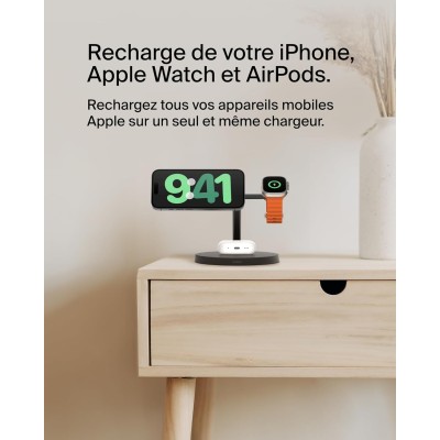 Зарядний пристрій бездротовий Belkin 3в1 Magnetic Pad Qi2 15Вт, чорний (WIZ032KQBK)
