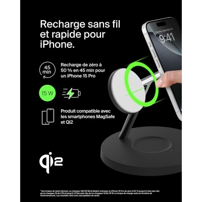 Зарядний пристрій бездротовий Belkin 3в1 Magnetic Pad Qi2 15Вт, чорний (WIZ032KQBK)