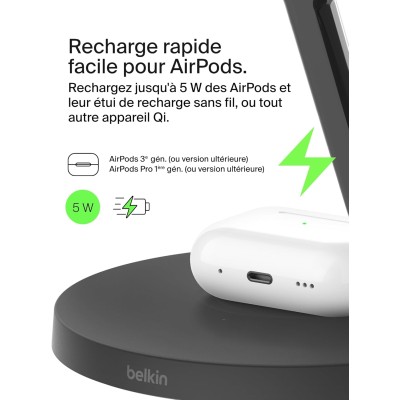 Зарядний пристрій бездротовий Belkin 3в1 Magnetic Pad Qi2 15Вт, чорний (WIZ032KQBK)