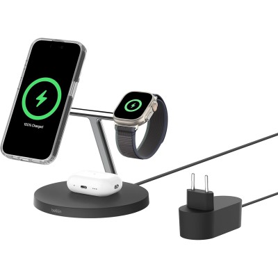Зарядний пристрій бездротовий Belkin 3в1 Magnetic Pad Qi2 15Вт, чорний (WIZ032KQBK)