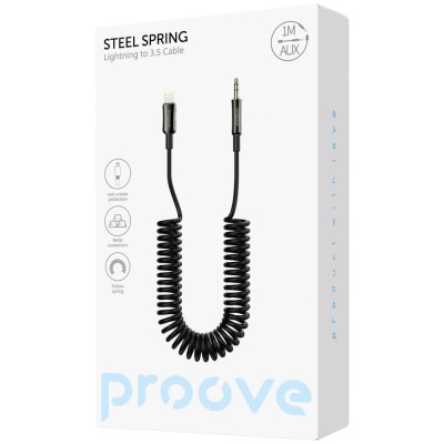 Кабель AUX Proove Steel Spring Lightning to 3.5 (1m) (ACSS00005101) black