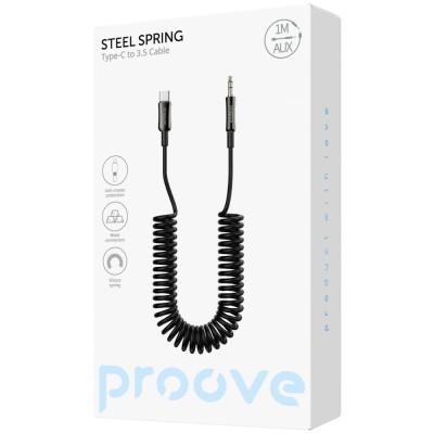Кабель AUX Proove Steel Spring Type-C to 3.5 (1m) (ACSS00005201) black