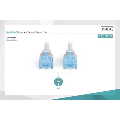 Патч-корд CAT 5e U-UTP, Cu, PVC AWG 26/7, довжина 5 м, колір сірий DK-1511-050 DIGITUS by ASSMANN