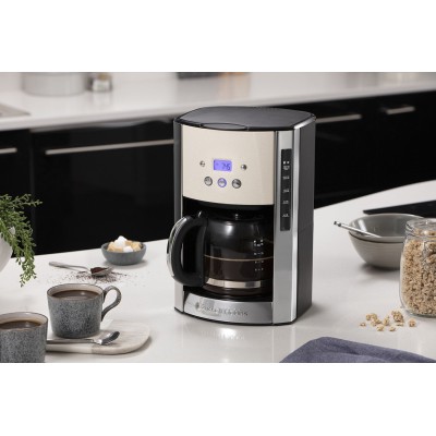 Кавоварка Russell Hobbs крапельна Luna Stone, 1.5л, мелена, LED-дисплей, підігрів чашок, чорно-сріблястий (26990-56)