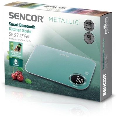 Ваги Sencor кухонні, 5кг, підключення до смартфону, AAAx2, пластик, зелений (SKS7071GR)
